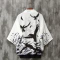 Casual Kimono Haori For Men Japanese Fashion Male Kimonos Samurai Crane Printed Shirt Men's Plus Size Clothes. 