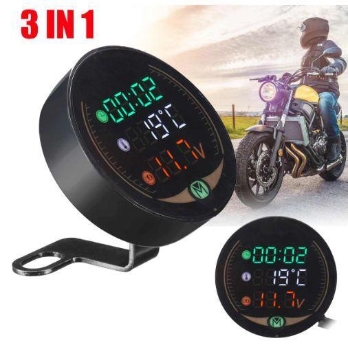 Motorcycle Bike Accessories Voltmeter time Clock Temperature And Voltage Display Table Waterproof