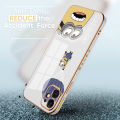 Jizetin (Free Lanyard) for iPhone 13 Pro Max Back Cover Parachute Minions Luxury 6D Plating Case Side Pattern Soft Silicone Square Phone Cases. 