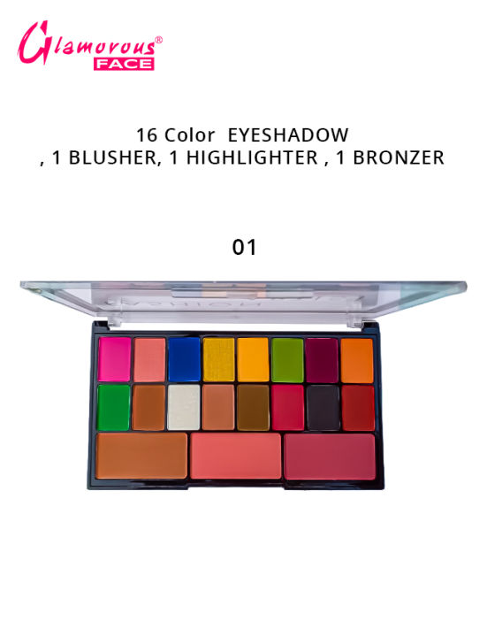 Glamorous Face Eyeshadow Palette 16 Eyeshadows, 2 Blushers Peach & Pink, 1 Contour 01