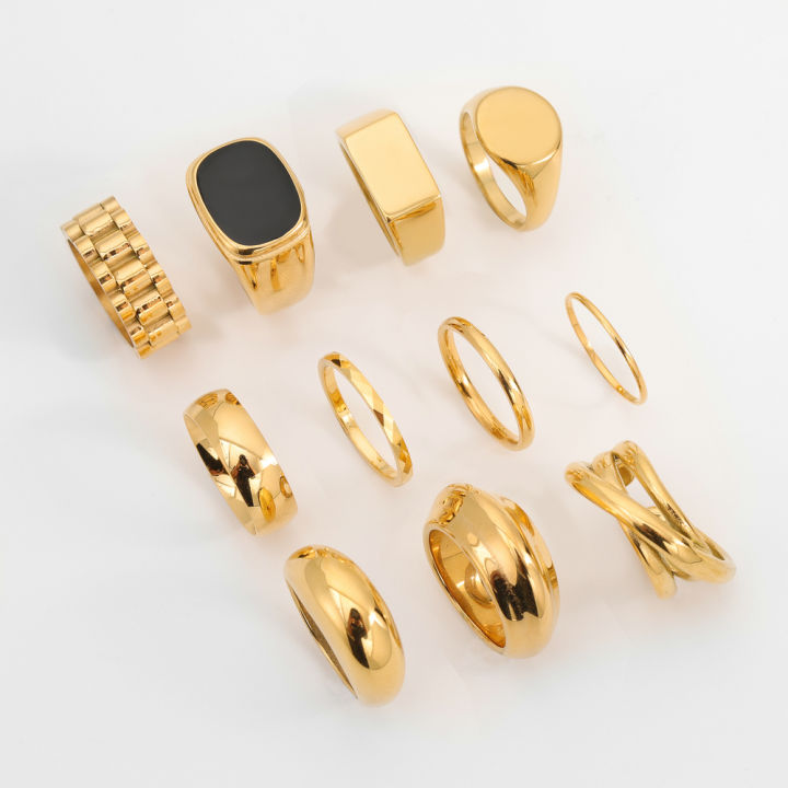 Minimalist Women Basic Jewelry Chunky Circle Rings 18k Gold Plated ...