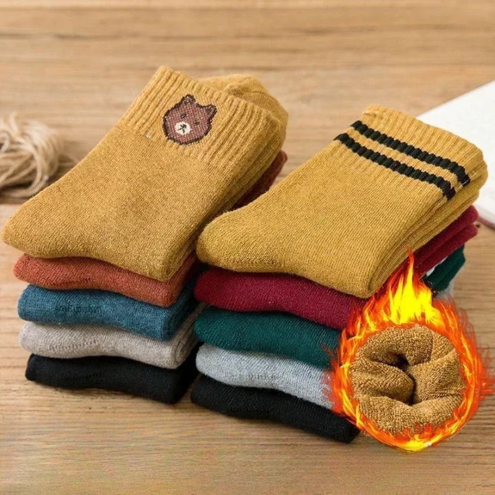 5 Pairs Children Socks Plush Liner Thickened Warm Socks Kids Boys Girls Autumn Winter Soft Fleece Warm Socks For 1-12 Years Old
