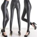 Vogue Lady Matt look high waist Stretch faux leather Slim pants tights leggings. 
