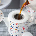 Ceramic teapot and cup set - teapot set for 2 persons - 5 pcs tea cup and kettle set with saucer Spotty Speckled Design. 