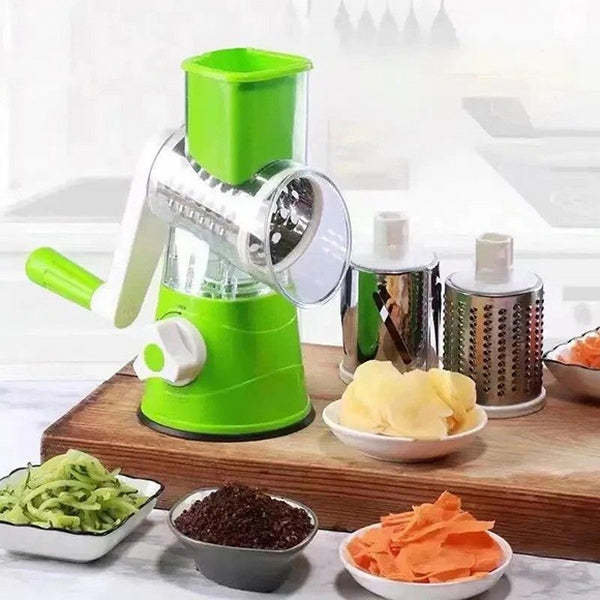 Vegetable Drum Slicer with 3 Blade - Manual Tabletop Drum Multi-Shredder Cheese Grater Machine - 3 In 1 Manual Rotary Vegetable Drum Cutter Hand Operated Chopper - Drum Grater - Salad Cutter - Kitchen & Dining, Food Processors - Graters, Peelers & Slicer