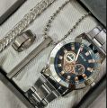 Pack Of 4 New Fashion Watch  Men's Fashion Luxury Watch Deal -Top Fashion Mens Steel Band Watch +Chain Braclete -High Quality Classic Silver/blue In Random Dail Designs With Stainless steel Straps Casual Watch Deal For Men. 