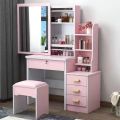 Vanity Desk with Sliding Mirror, Hidden Shelves, 4 Drawers, and Cushioned Makeup Stool – Elegant Dressing Table Set for Women and Girls with Storage Drawers, Sliding Mirror, and Wooden Design. 