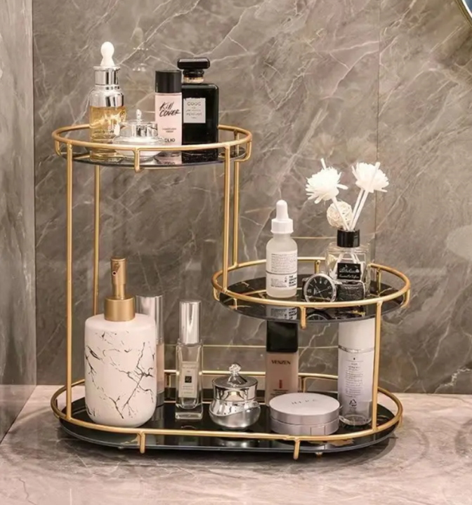 Iron Storage Rack Makeup Organizer Storage Holders Round 3 Layer Shelf Decorative Tray Perfume Organizer