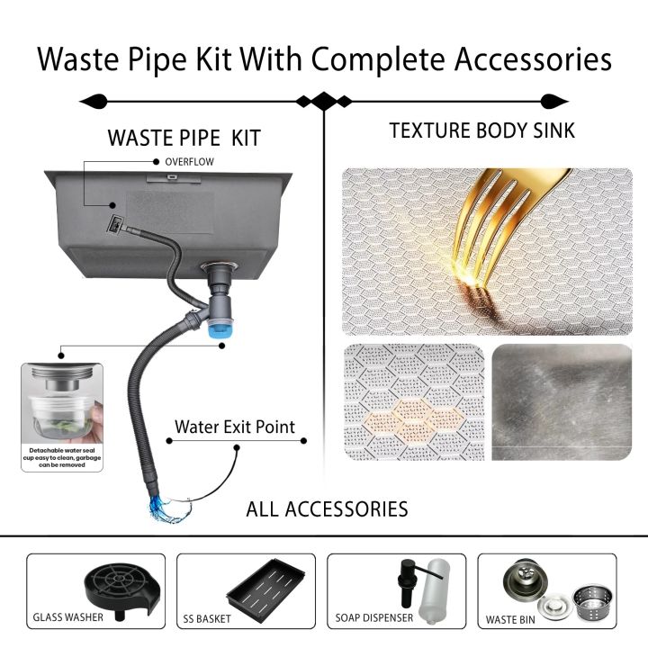Life%20Style%206-6%20Stainless%20Steel%20Texture%20Single%20Bowl%20Kitchen%20Sink%20with%20Accessories%20-%20Image%202