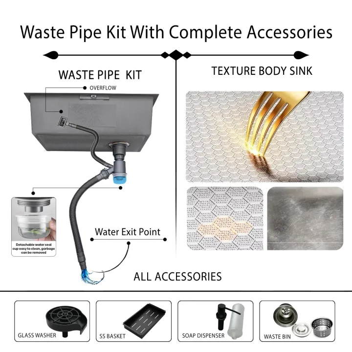 Life%20Style%206-6%20Stainless%20Steel%20Texture%20Single%20Bowl%20Kitchen%20Sink%20with%20Accessories%20-%20Image%202