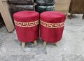 New Wooden Ottoman Stool Pair Round, Footrest Stool ,Puffy Stool , velvet seating use for living room(12x17). 