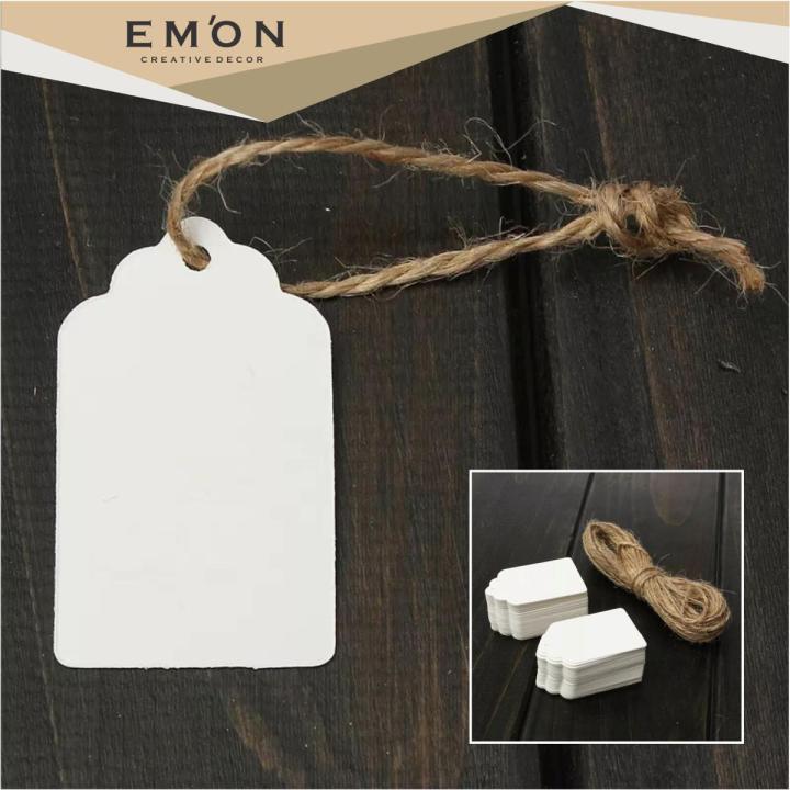 100pcs Plain White card Tags with Strings Hanging Tags Garment Tags for Candy/Gift/Cookies Display Packing Label Card