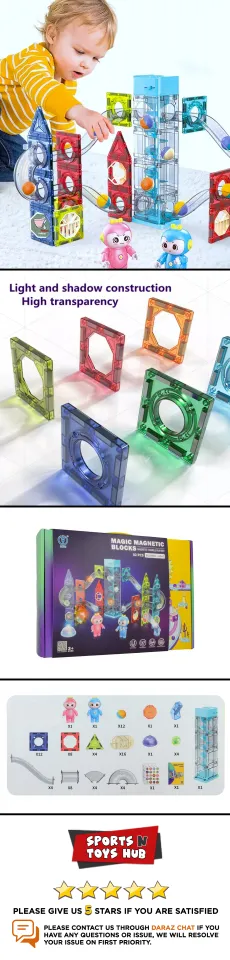 Magnetic Tiles Marble Run For Kids, 3D Clear Color Magnetic