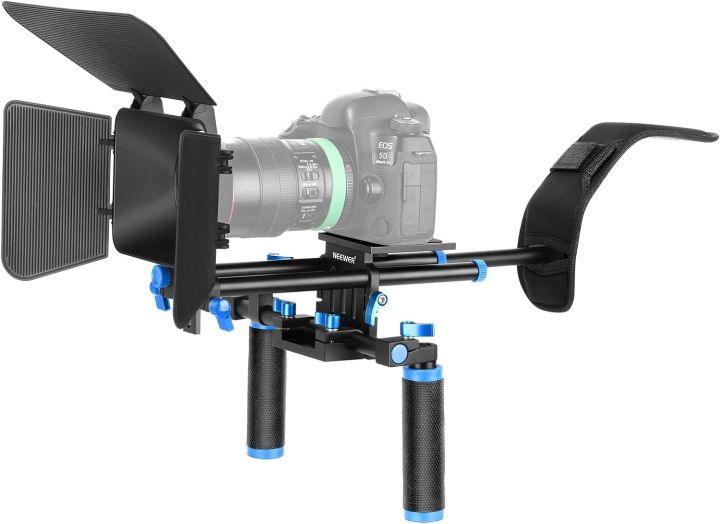 NEEWER Camera Shoulder Rig, Video Film Making System Kit for DSLR Camera and Camcorder with Shoulder Mount, 15mm Rod, Handgrip and Matte Box, Compatible with Canon Nikon Sony DSLR Cameras (Blue)