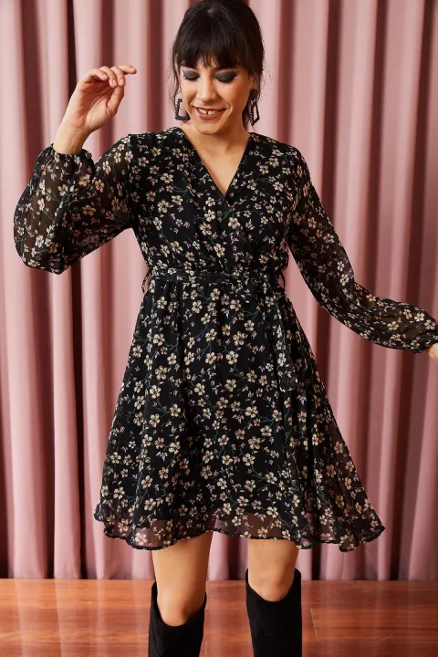 Ola%20Store%20Women's%20Black%20Lined%20Belted%20Double%20Breasted%20Chiffon%20Dress%20ELB-19000999%20-%20Image%205