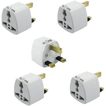 Pack of 5 - UK 3 Pin Travel Universal Plug Socket Adapter