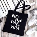 Fashion Women's Bag Spanish Letter Graphic Print Shopping Bags Black Canvas Bag For Lady Girl Gift Black Shoulder Bag FKRM. 
