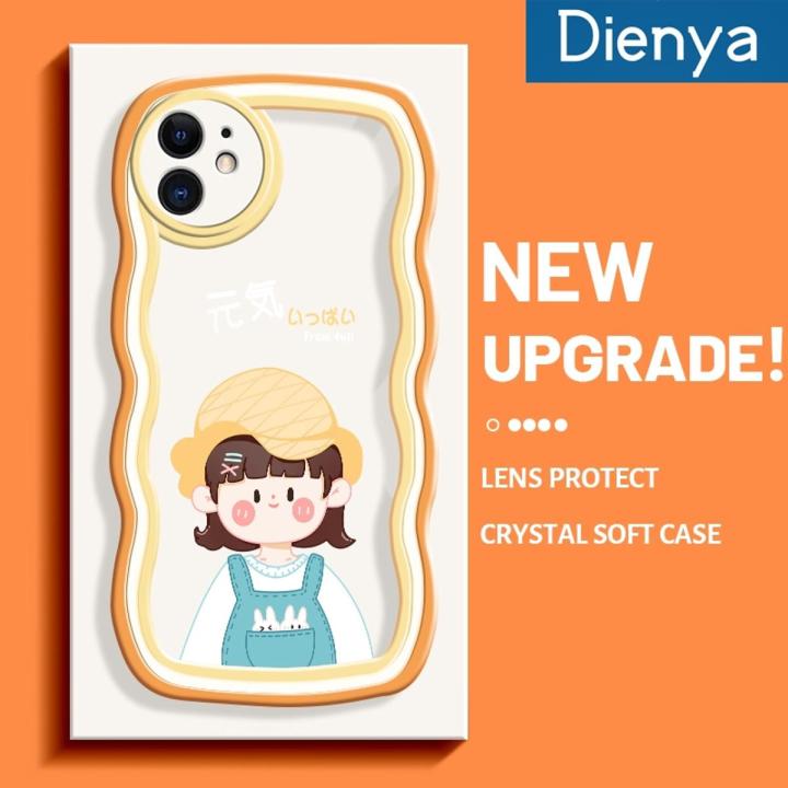 dienya For iPhone 11 Case Cartoon Vigorous Girl Macaron Colorful Lovely Cream Wave Border Soft Clear Shockproof Phone Cases Creative Camera Transparent Casing Simple Gentle Protective Cover