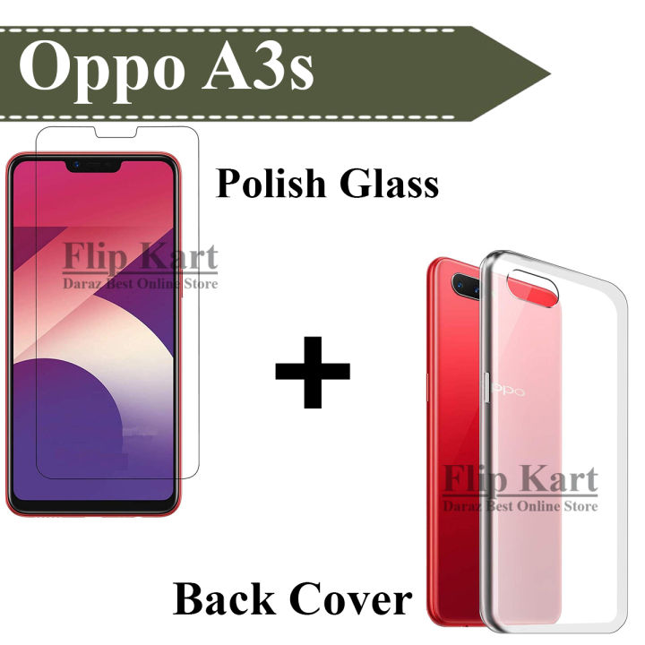 Oppo A3s Tempered Polish Glass Back Cover Transparent For