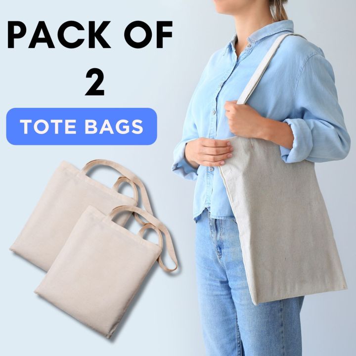 Pack of 2 Cotton Tote shopping Bags for Women's Plain Eco Friendly 38cm x 42cm quality craft party Bags for Girls