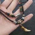 【shengxiong6525】Vintage wolf tooth beaded weavod prayer necklace-Bohemia jewelry. 