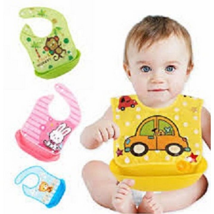 Baby Folding Plastic Rubber Baby Bib Napkin With Soft Tray