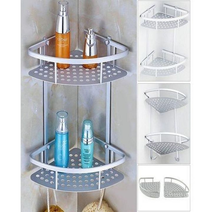 2 Layer Stainless Steel Bathroom Corner Shelf - Silver