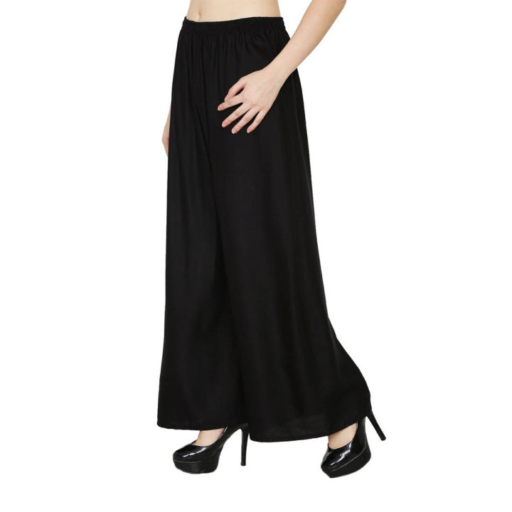 100% Pure Viscose Palazzo Trousers for Women – Flared, Regular Fit, Black, Free Size