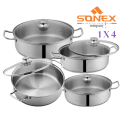 4 pcs Fish Pot Stainless Steel Sonex heavy bottom double steel. 