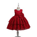 Red fairy frock self embroidered. 