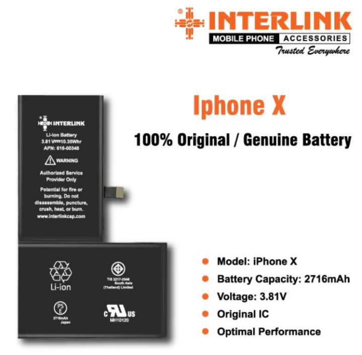 Interlink Original IPhone Battery for IPhone X, Xs, Xsmax, Xr, 11, 11 Pro | High density Lithium ion Battery with Adhesive Strips | Original Capacity