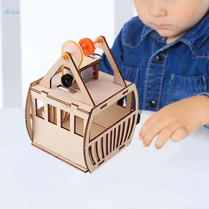 DIY Wooden Science Experiment Model Kits Sightseeing Cable Car Stem Educational Model Toys for