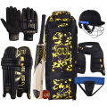 CU Full Cricket Pro Edition Kit Thigh Guard Abdominal Guard Helmet Batting Gloves Bat Kit Bag Leg guard Pad Complete Set. 