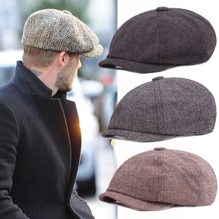 Octagonal Hat Fashion Men Retro Linen Newsboy Caps/ Vintage Casual Striped Beret ...