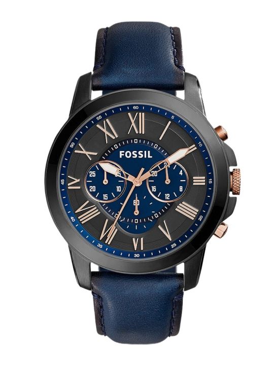 Fossil Grant Chronograph Navy Leather Watch for Men- FS5061