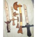 New Style PACK of 5 Ertugrul Collection Toys, Different sizes and Styles of Axe and Swo rds For kids - Ancient Home Decorations. 