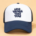New Fashion All-Matching Printing GOOD THINGS TAKE TIME Color Matching Mesh Cap Outdoor Casual Sun-Proof Duck. 