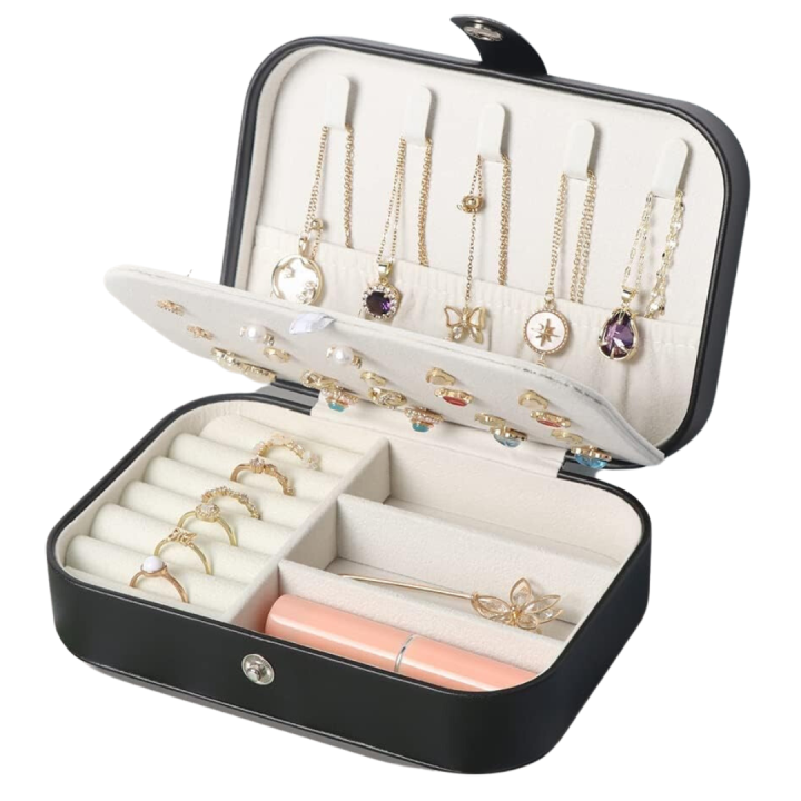 Travel Jewelry Box Jewelry Organizer for Double Layer Portable Mini Travel Case Display Storage Holder Boxes (Jewelry not included)