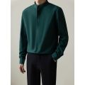Summer thin stand up collar ice silk short sleeved for men Ins trendy brand new Chinese light mature style slim fit one and a half shirt. 