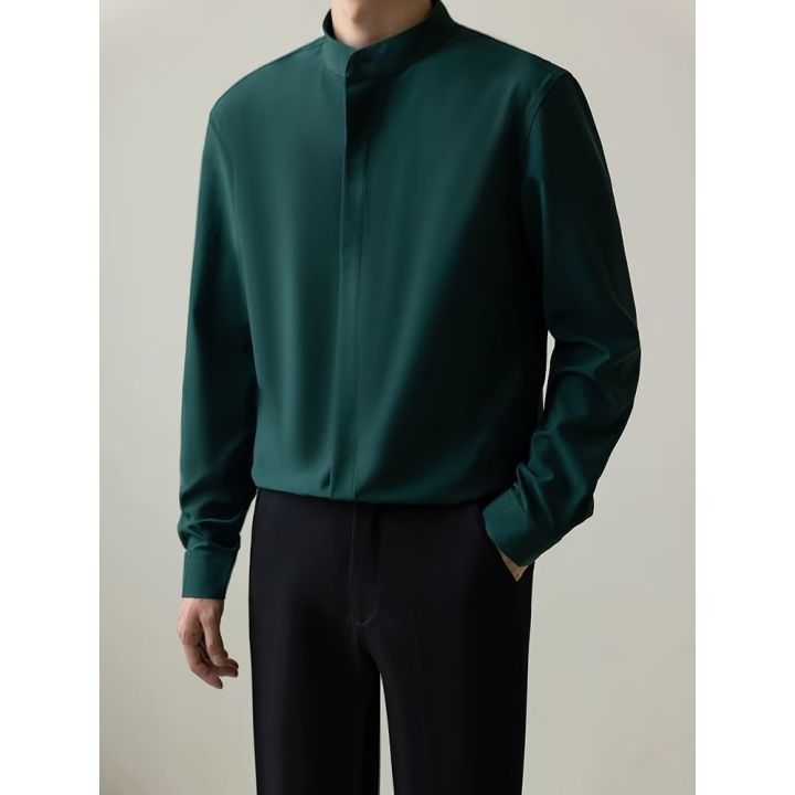 Summer%20thin%20stand%20up%20collar%20ice%20silk%20short%20sleeved%20for%20men%20Ins%20trendy%20brand%20new%20Chinese%20light%20mature%20style%20slim%20fit%20one%20and%20a%20half%20shirt%20-%20Image%209
