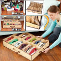 Under Bed Shoe Organizer Bag Foam Fabric Sheet Shoe Organizer with Clear Plastic Zip Cover Store up to 12 Pairs of Shoes Brown 1 Pcs. 