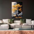 Golden Leaves Tree Unframe Wall Art Abstract Nature Poster Painting Print Living Room Wall Decor Home Decor Large Modern Landscape Poster. 
