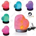 Heart Shape USB Himalayan Salt Lamp with 7 Colors Changing, Lovely Round Crystal Salt Rock Lamp for Living Room, Home Deco, Office, Holiday Gift - Hand Carved, Wood Base-Glory Art. 