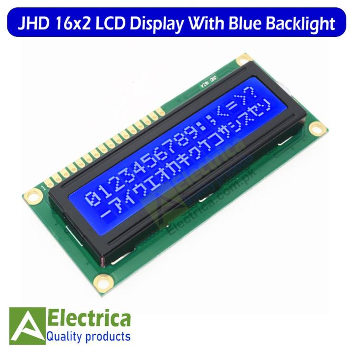 16*2 Blue Backlight Orignal JHD 16-Character Alphanumeric LCD Display 16X2 16-Character 2-Line Display Module By Electrica