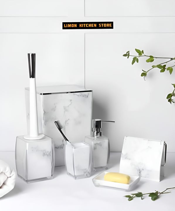 Limon 6 Pcs Classic Marble Design Bathroom Set