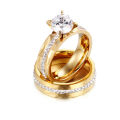 Fashion Trendy 18K Gold Plated Jewelry Ring Titanium Steel Couple Diamond Wedding Ring for Gift. 