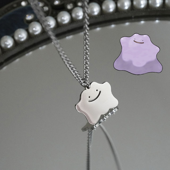 Pokemon Trendy Simple Ditto Titanium steel Cloud Pendant Necklace For Women Men Fashion Anime Halloween Jewelry Gift