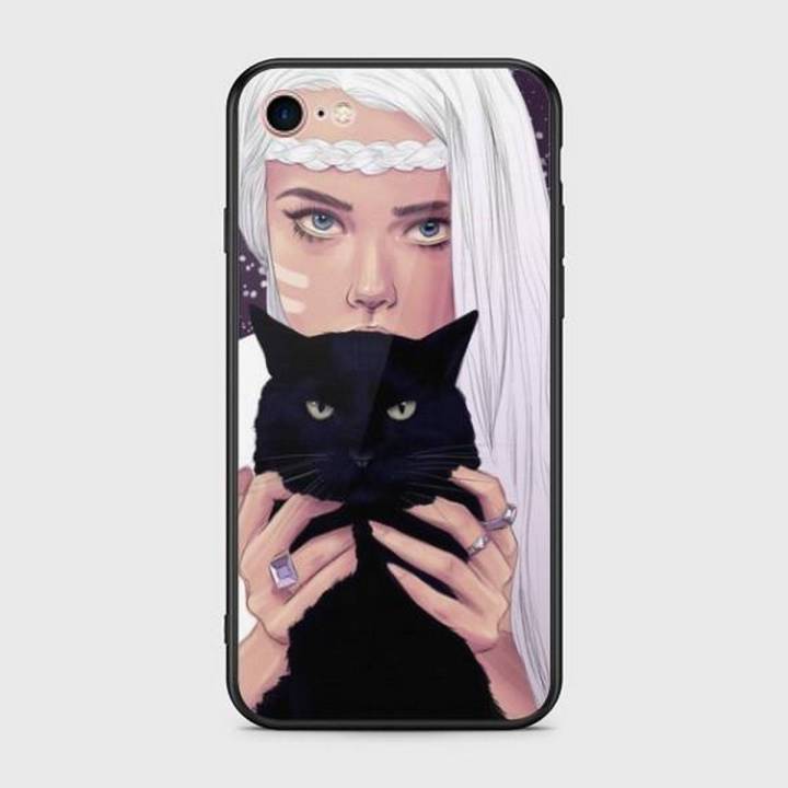 iPhone 8 Cover - SkinLee HQ Infinity Glass Case (Soft) - Wild Black Cat - SKINLEE-114-1-459-72