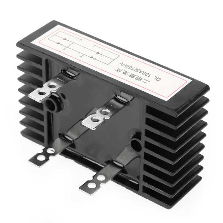 100A Amp 1600V Voltage 2-Phase Diode Bridge Rectifier High Power Black Durable