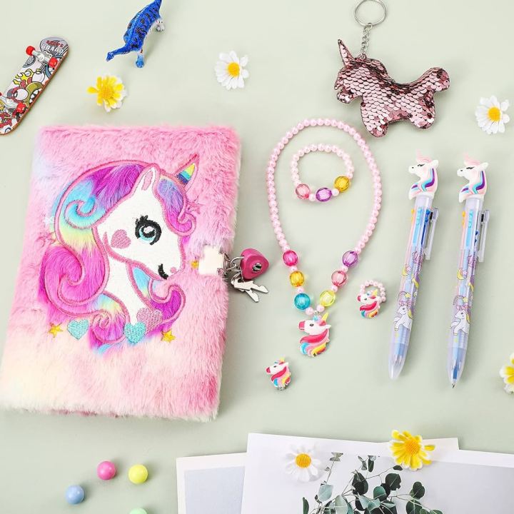 Unicorn Diary for Girls with Lock and Keys, Unicorn Fuzzy Journal